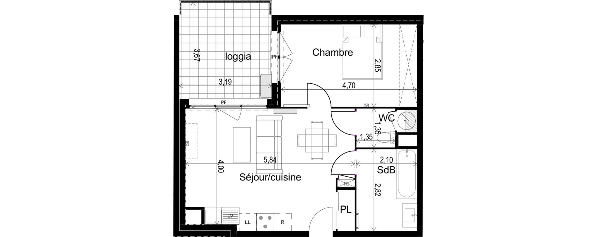 Appartement T2 de 45,27 m2 &agrave; Vias Centre