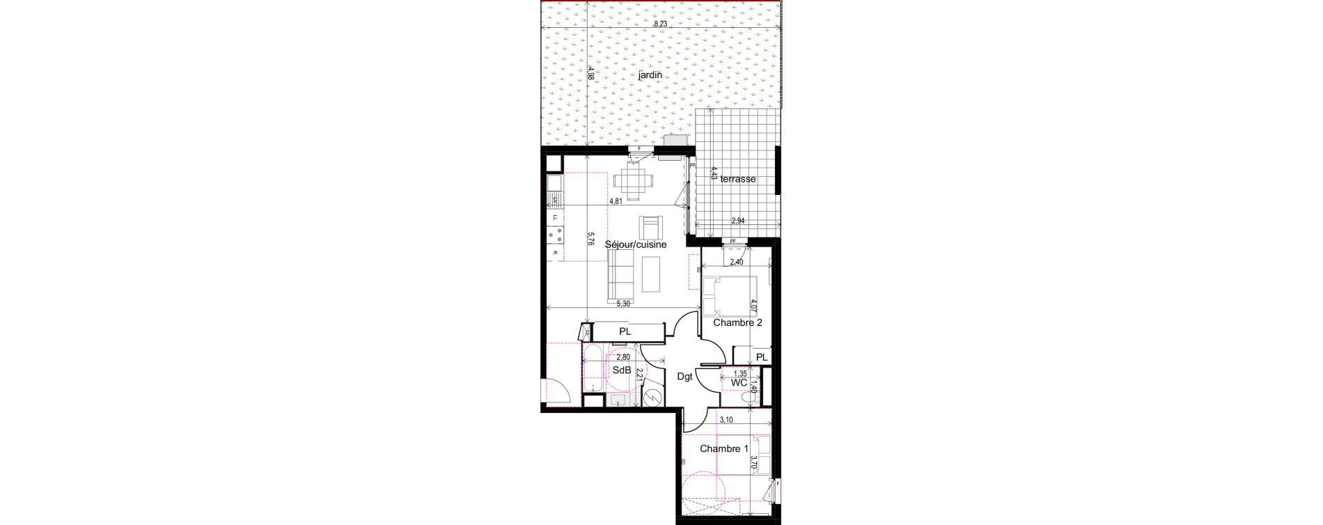 Appartement T3 de 66,90 m2 &agrave; Vias Centre