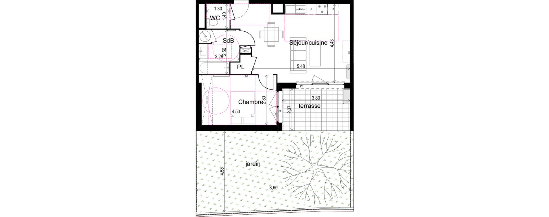 Appartement T2 de 45,68 m2 &agrave; Vias Centre