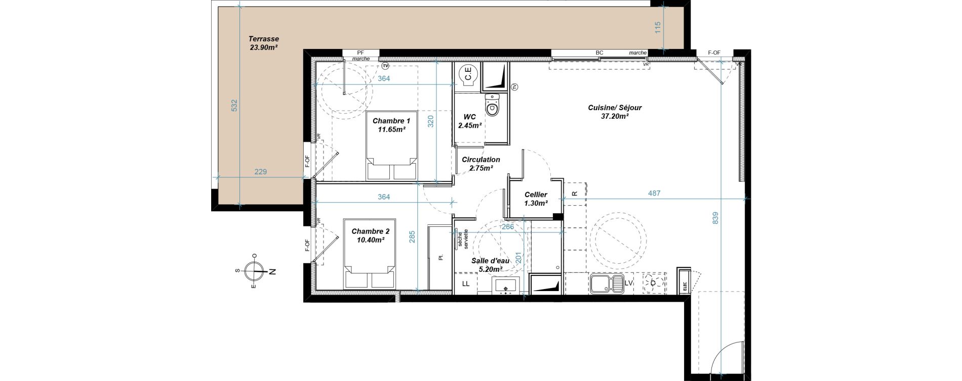 Appartement T3 de 70,95 m2 &agrave; Vias Centre