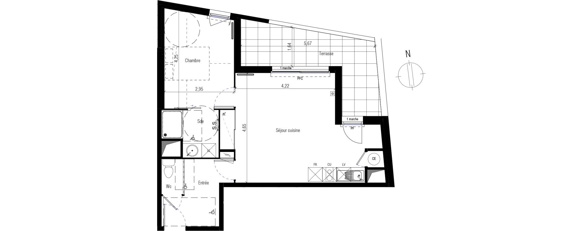Appartement T2 de 48,60 m2 &agrave; Villeneuve-L&egrave;s-Maguelone Centre