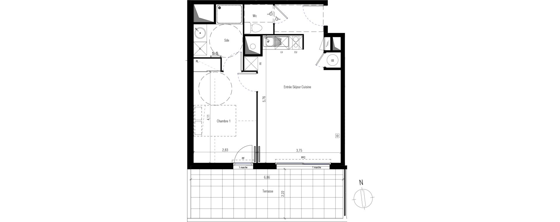 Appartement T2 de 43,35 m2 &agrave; Villeneuve-L&egrave;s-Maguelone Centre