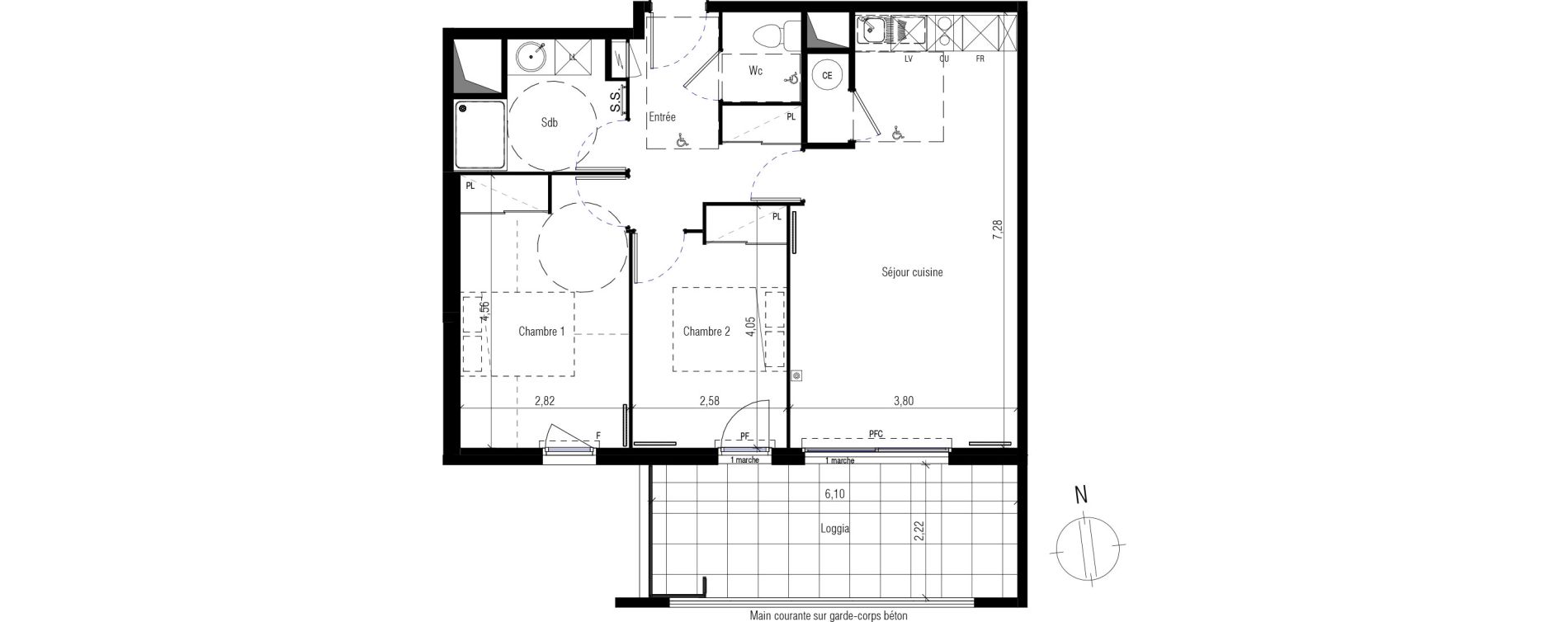 Appartement T3 de 63,55 m2 &agrave; Villeneuve-L&egrave;s-Maguelone Centre