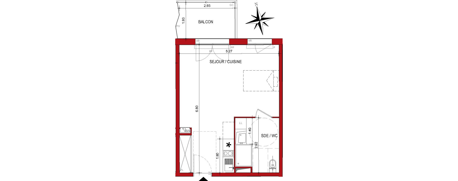 Appartement T1 de 35,16 m2 &agrave; Cahors Centre
