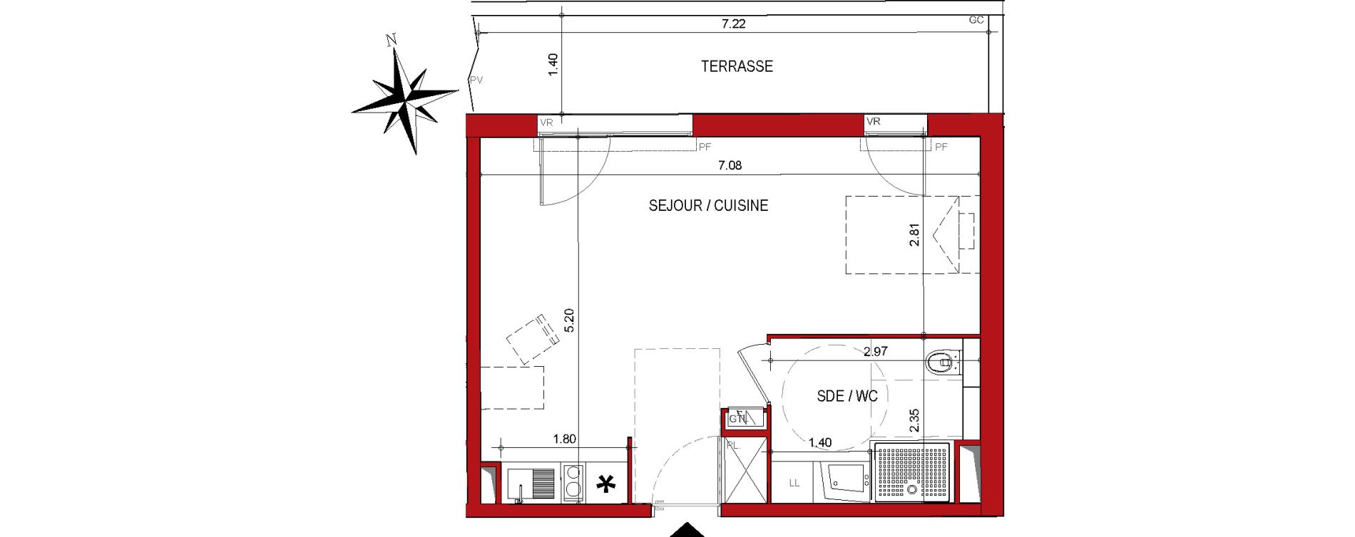 Appartement T1 de 35,32 m2 &agrave; Cahors Centre