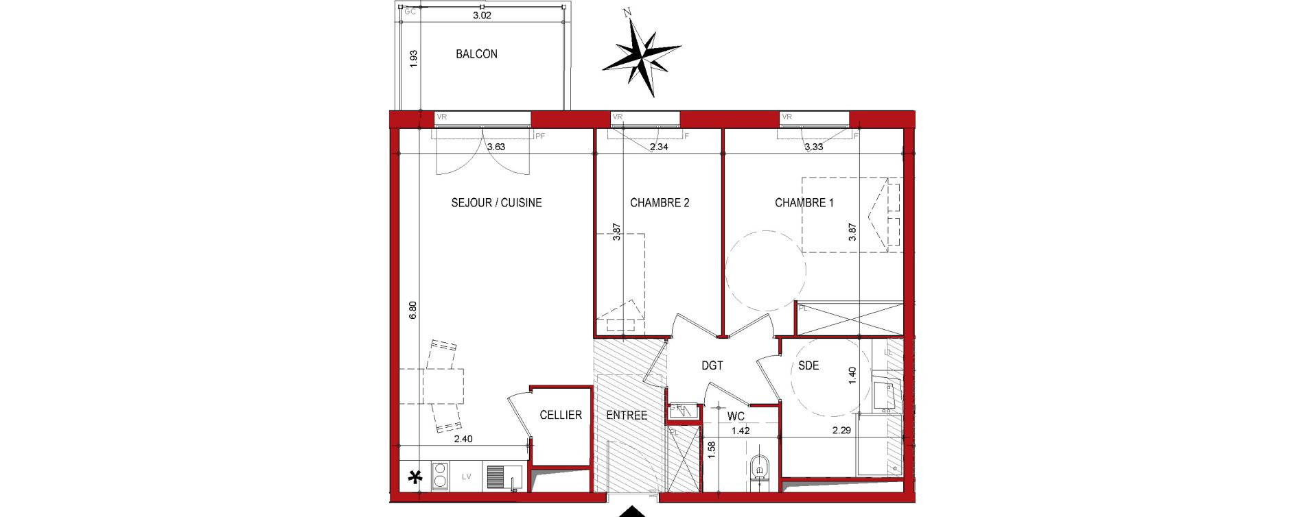 Appartement T3 de 61,27 m2 &agrave; Cahors Centre