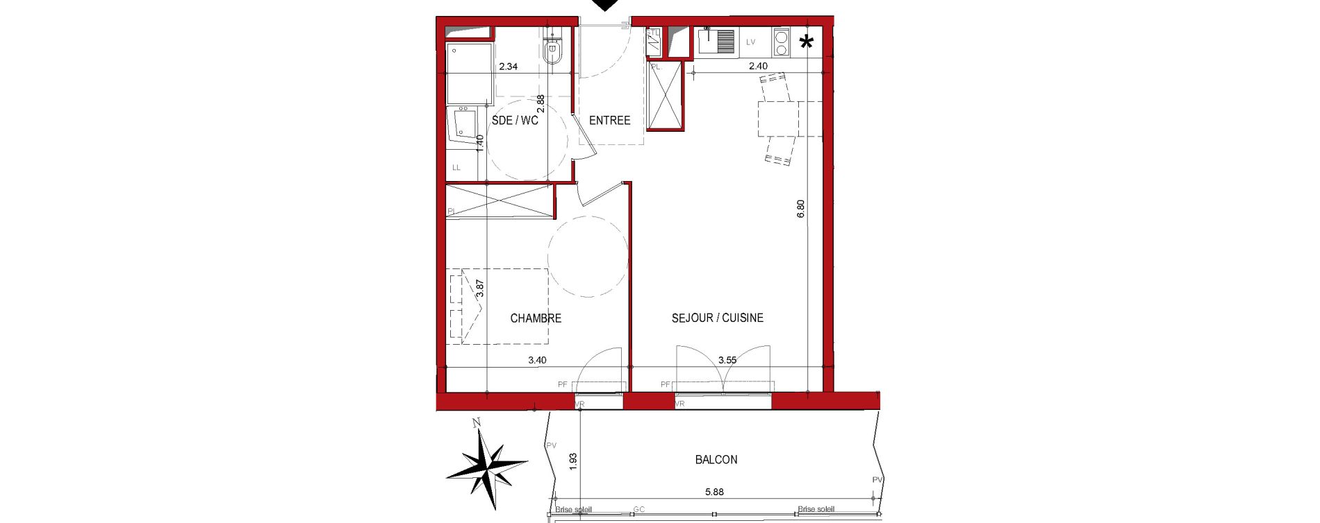 Appartement T2 de 46,14 m2 &agrave; Cahors Centre