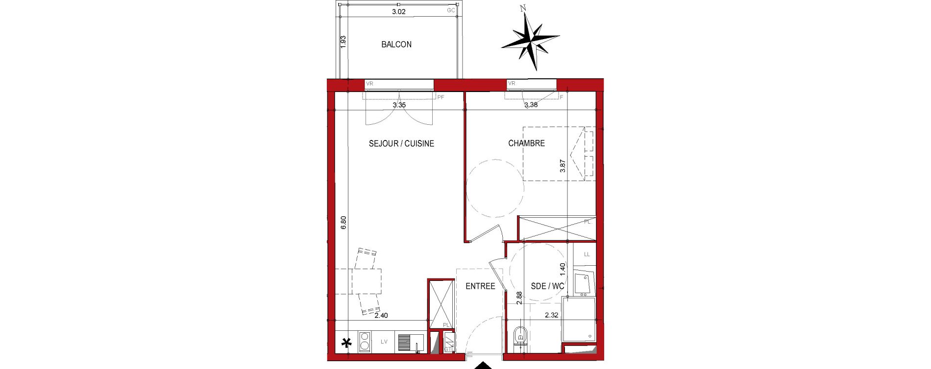 Appartement T2 de 44,76 m2 &agrave; Cahors Centre