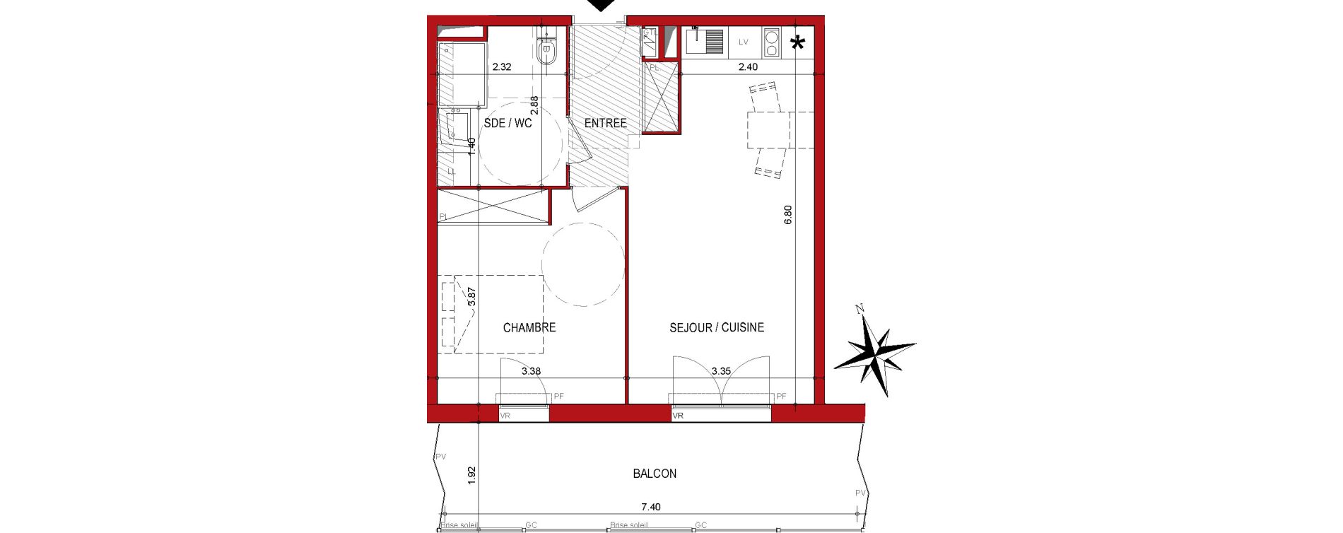 Appartement T2 de 44,77 m2 &agrave; Cahors Centre