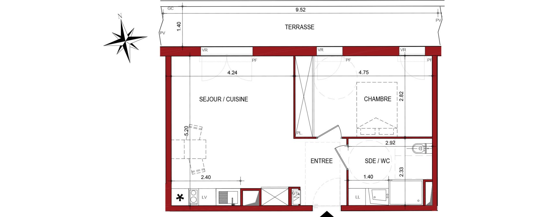 Appartement T2 de 45,89 m2 &agrave; Cahors Centre