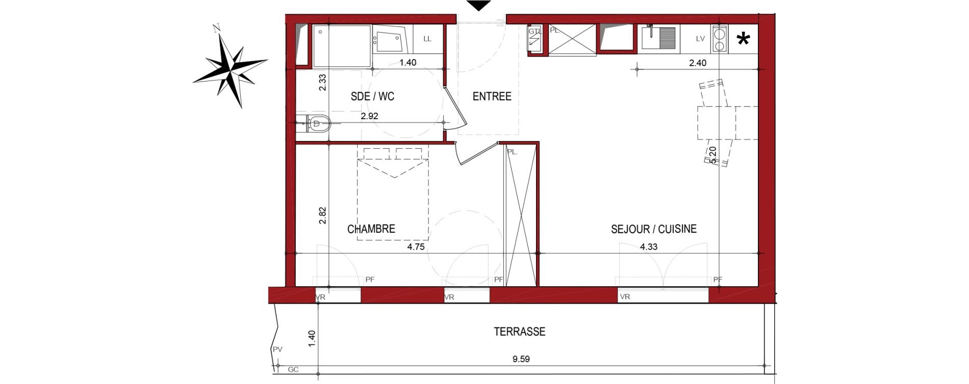 Appartement T2 de 46,29 m2 &agrave; Cahors Centre