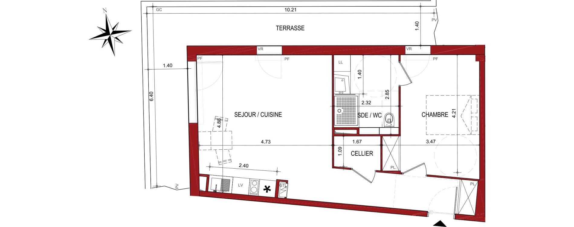 Appartement T2 de 51,43 m2 &agrave; Cahors Centre