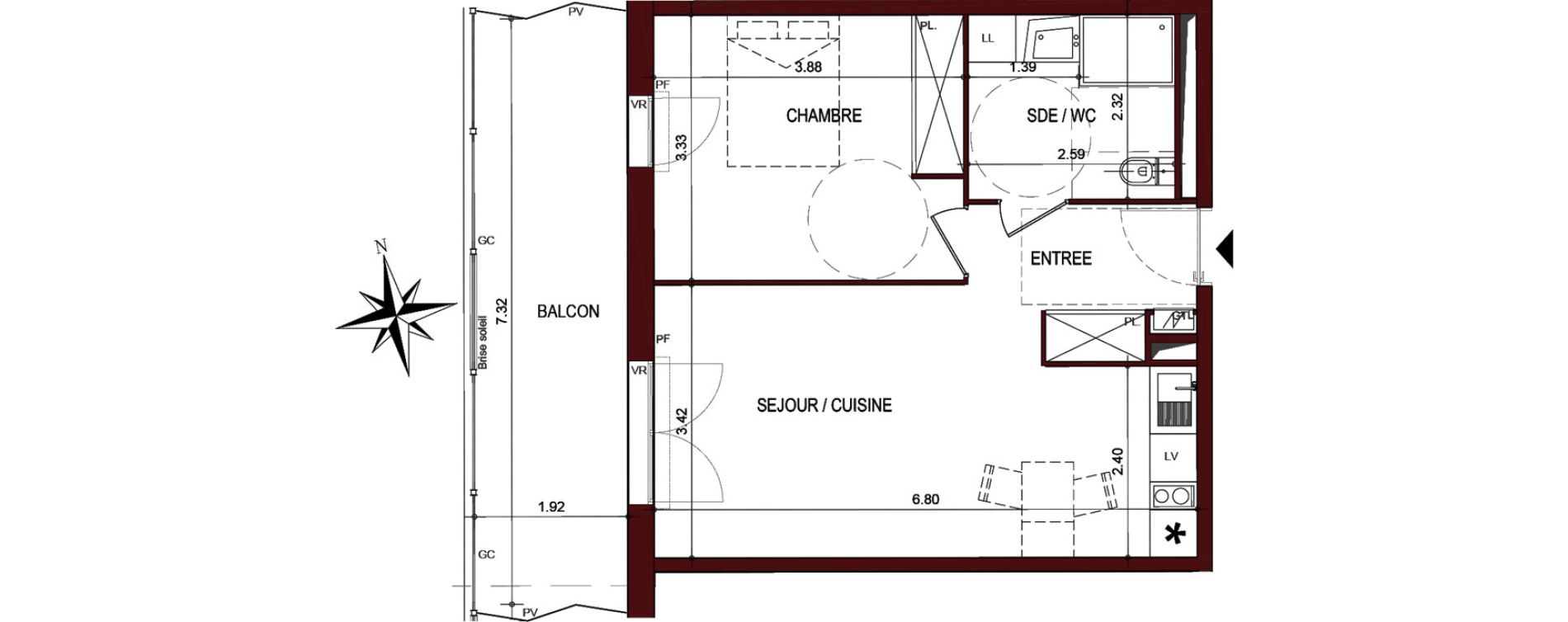 Appartement T2 de 44,53 m2 &agrave; Cahors Centre