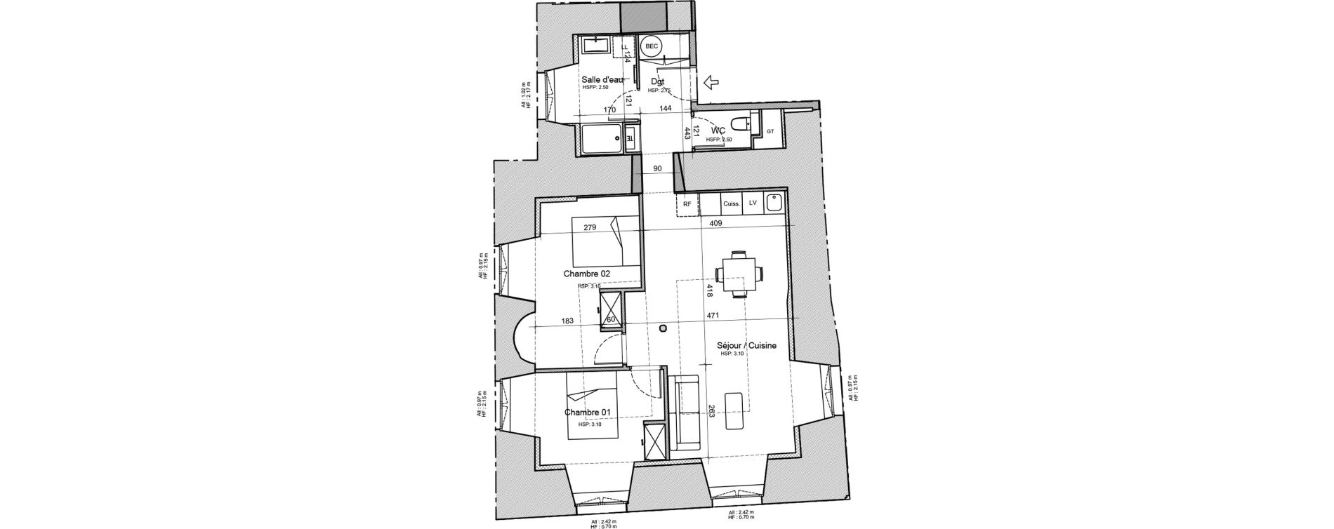 Appartement T3 de 64,20 m2 &agrave; Souillac Centre