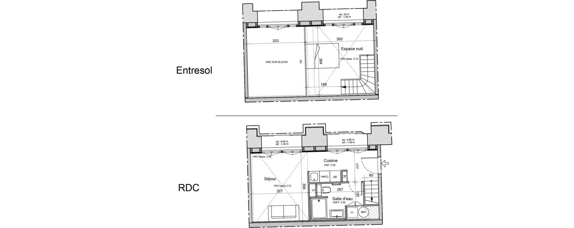 Duplex T1 de 38,20 m2 &agrave; Souillac Centre