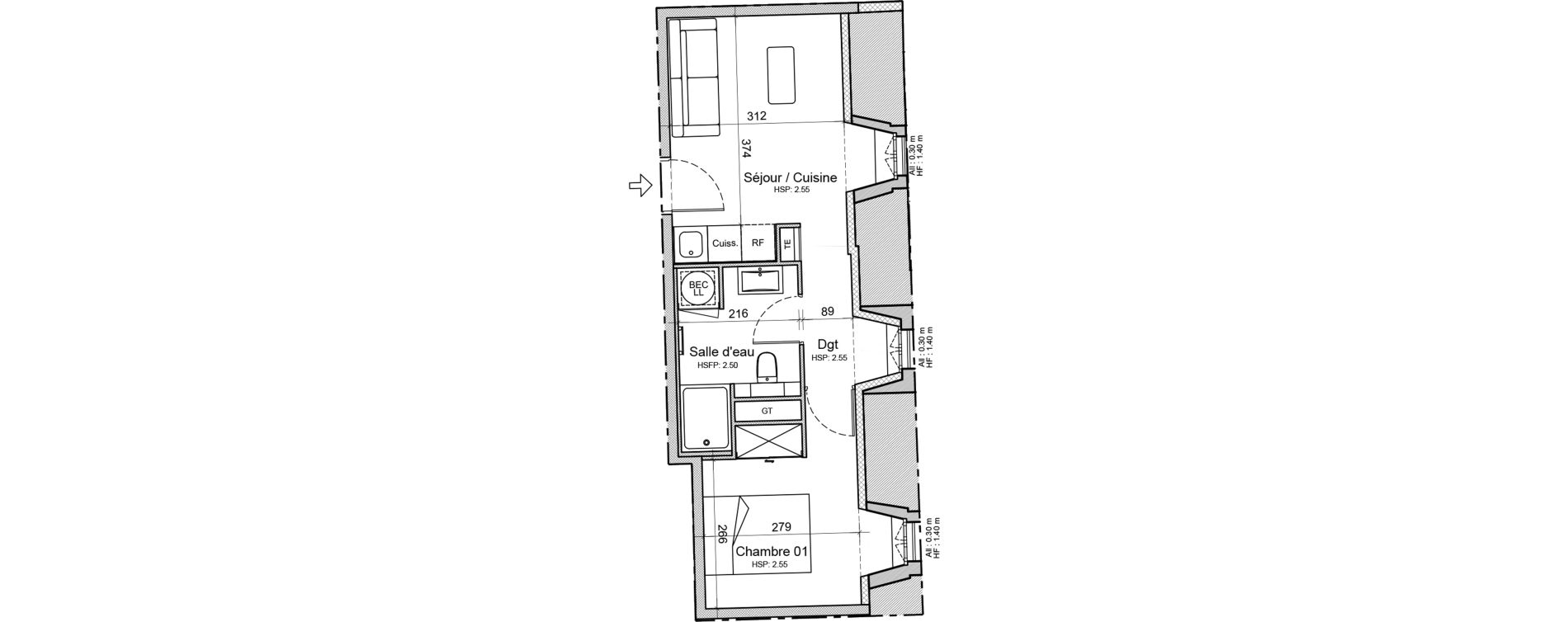 Appartement T2 de 30,70 m2 &agrave; Souillac Centre