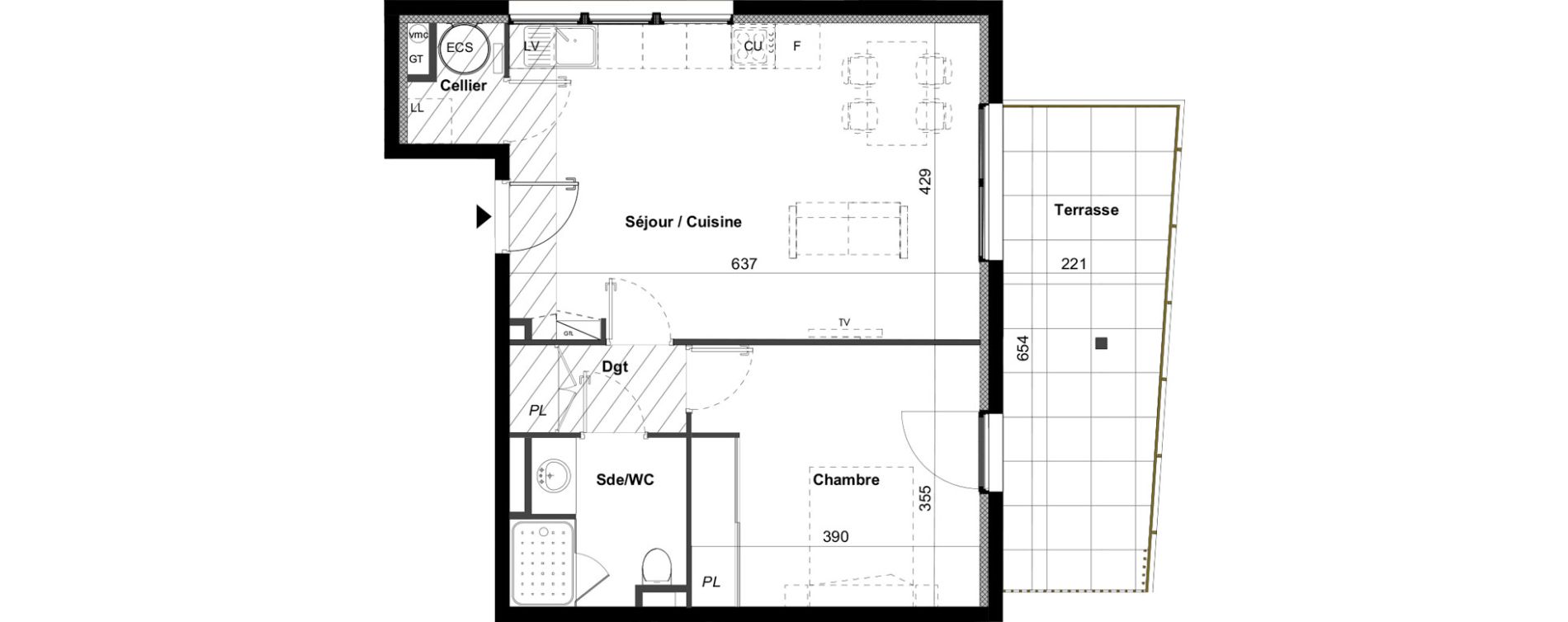 Appartement T2 de 50,40 m2 &agrave; C&eacute;ret Centre