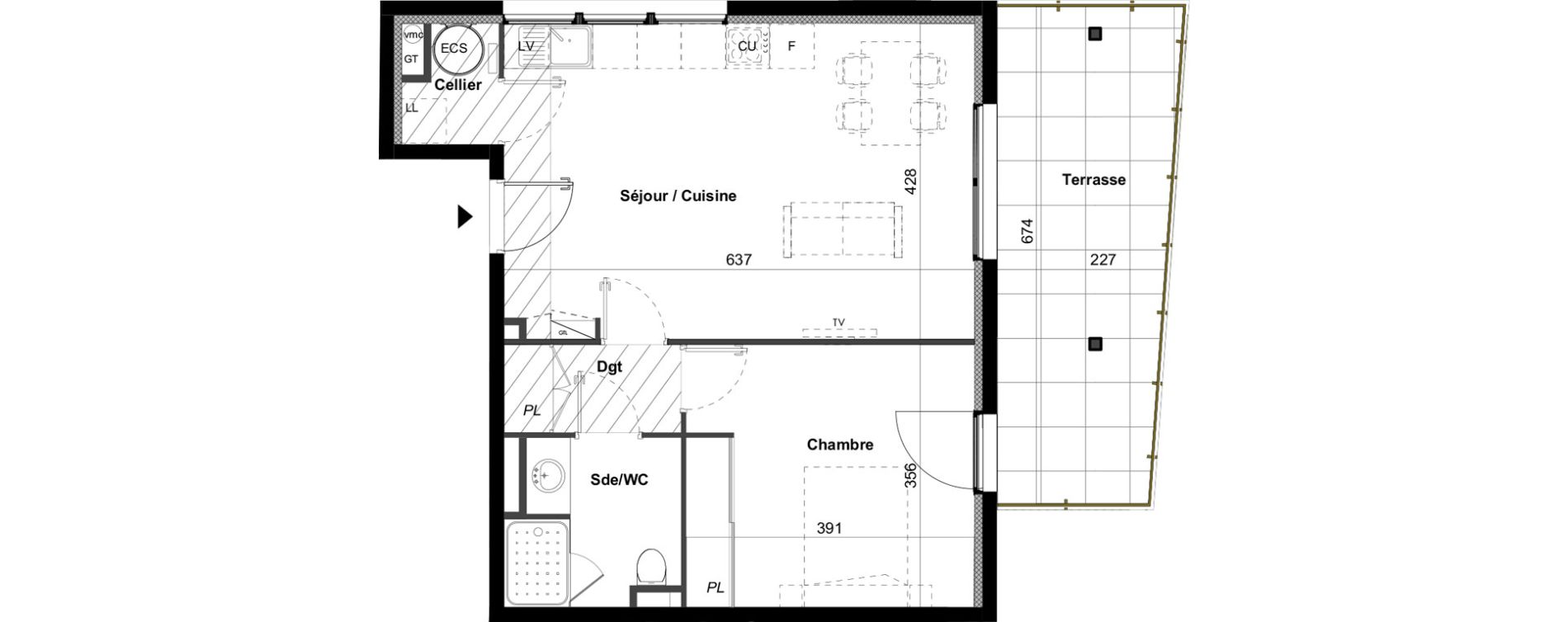 Appartement T2 de 50,40 m2 &agrave; C&eacute;ret Centre