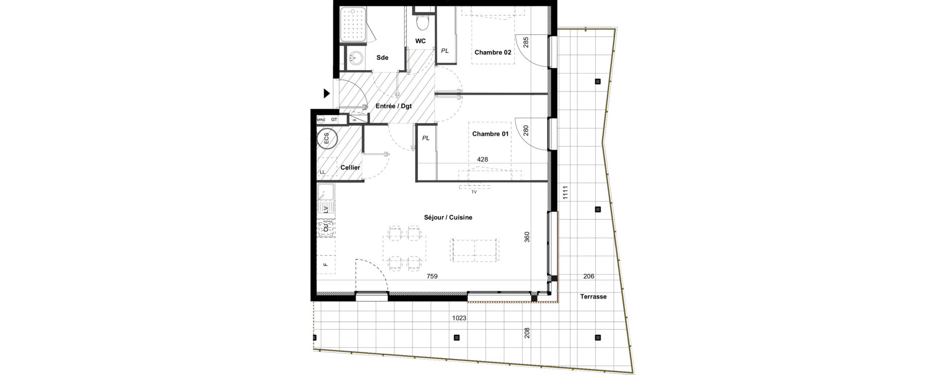 Appartement T3 de 65,50 m2 &agrave; C&eacute;ret Centre