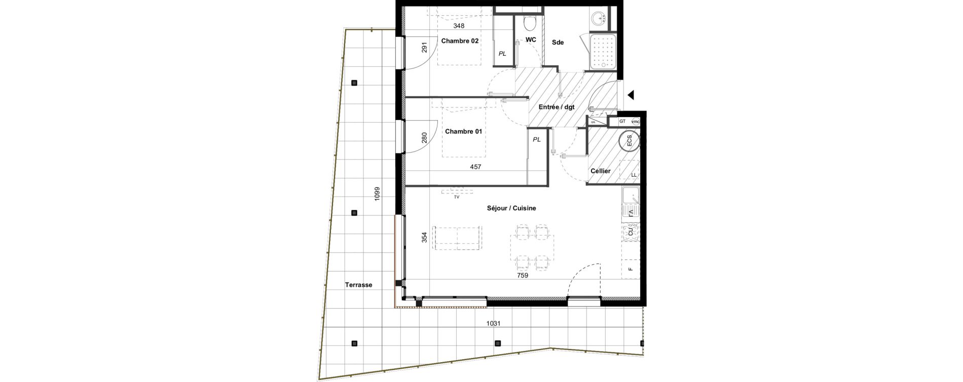 Appartement T3 de 65,40 m2 &agrave; C&eacute;ret Centre