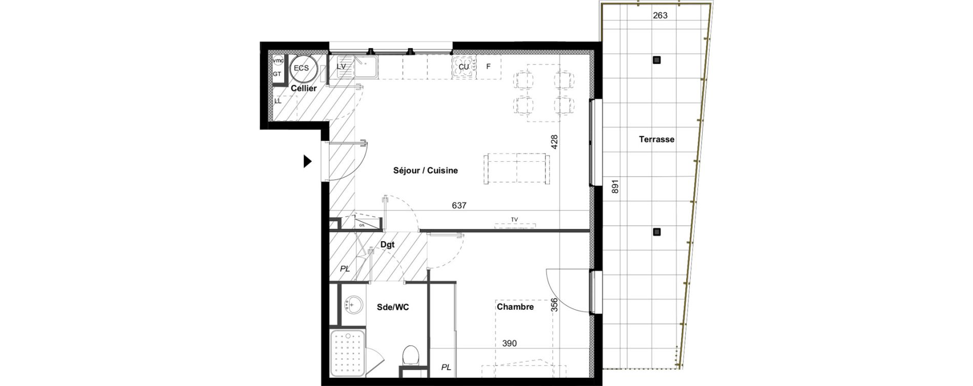 Appartement T2 de 50,40 m2 &agrave; C&eacute;ret Centre