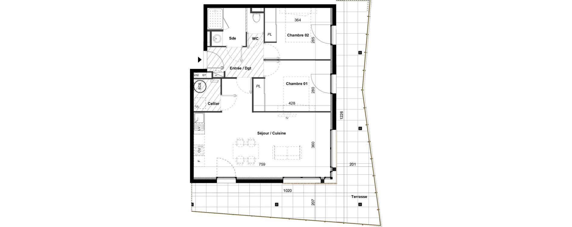 Appartement T3 de 65,50 m2 &agrave; C&eacute;ret Centre