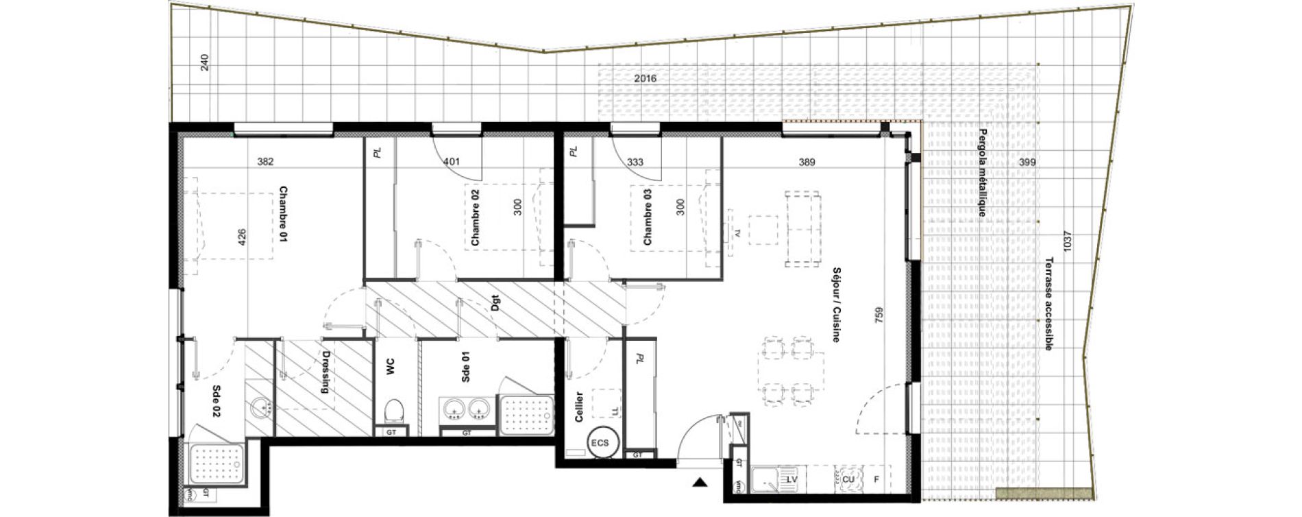 Appartement T4 de 100,70 m2 &agrave; C&eacute;ret Centre