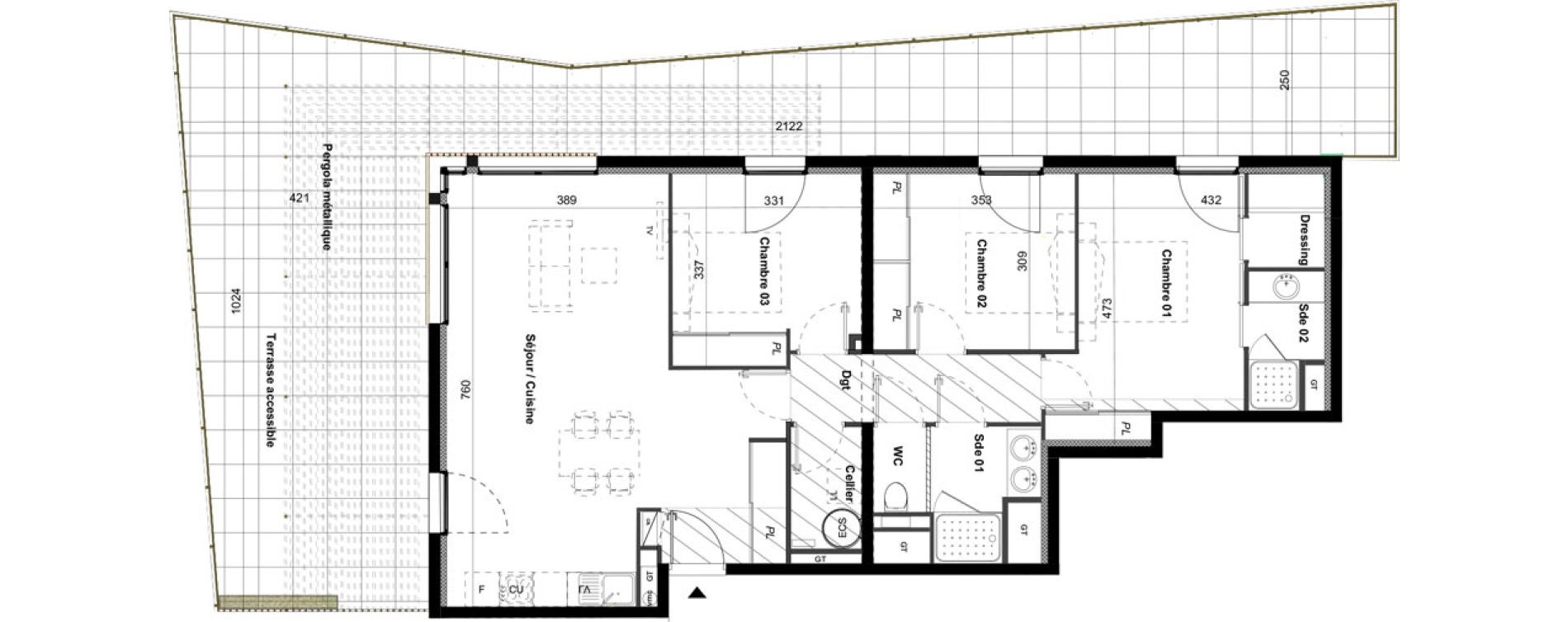 Appartement T4 de 89,30 m2 &agrave; C&eacute;ret Centre