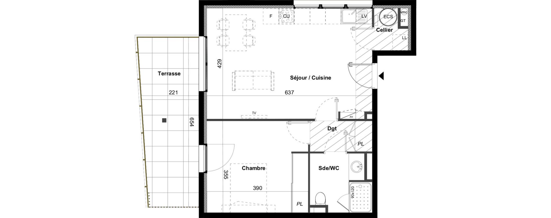 Appartement T2 de 50,40 m2 &agrave; C&eacute;ret Centre