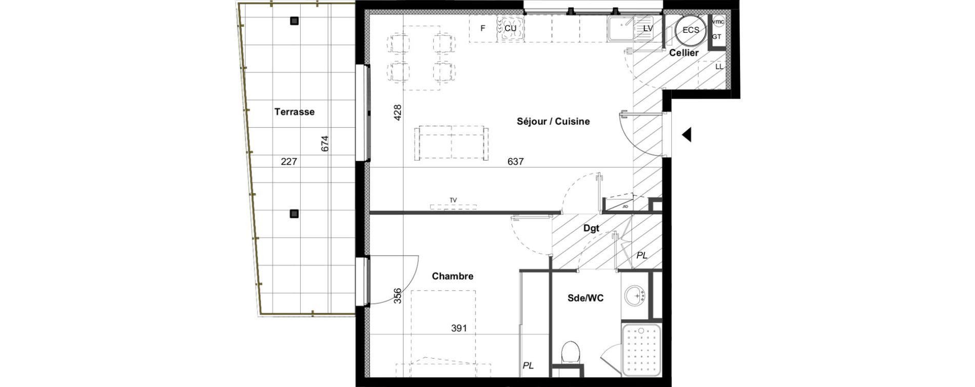 Appartement T2 de 50,40 m2 &agrave; C&eacute;ret Centre