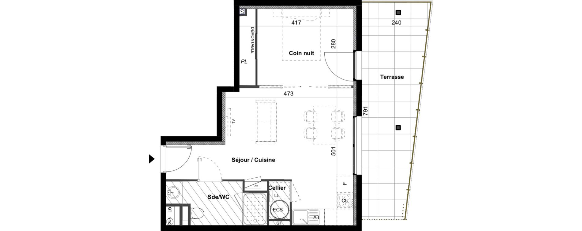 Appartement T1 de 39,70 m2 &agrave; C&eacute;ret Centre