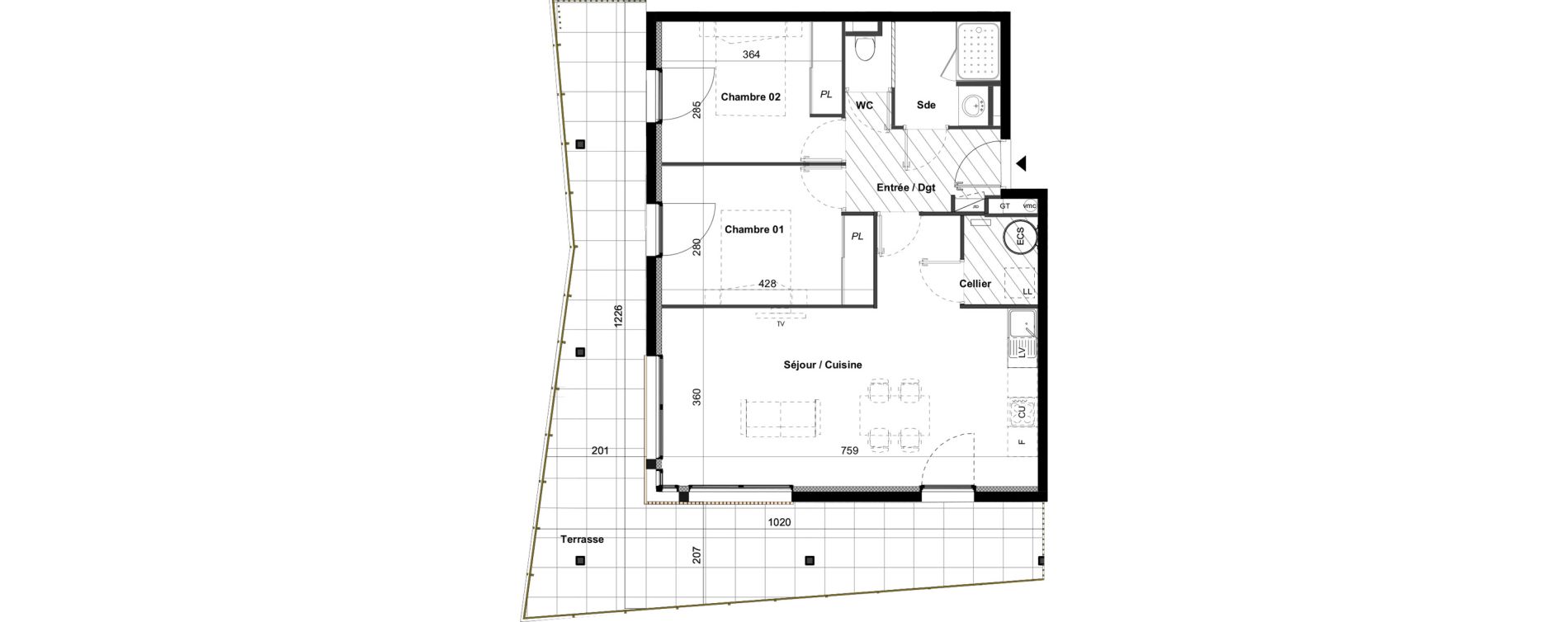 Appartement T3 de 65,50 m2 &agrave; C&eacute;ret Centre