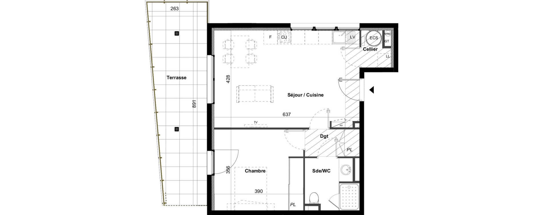 Appartement T2 de 50,40 m2 &agrave; C&eacute;ret Centre