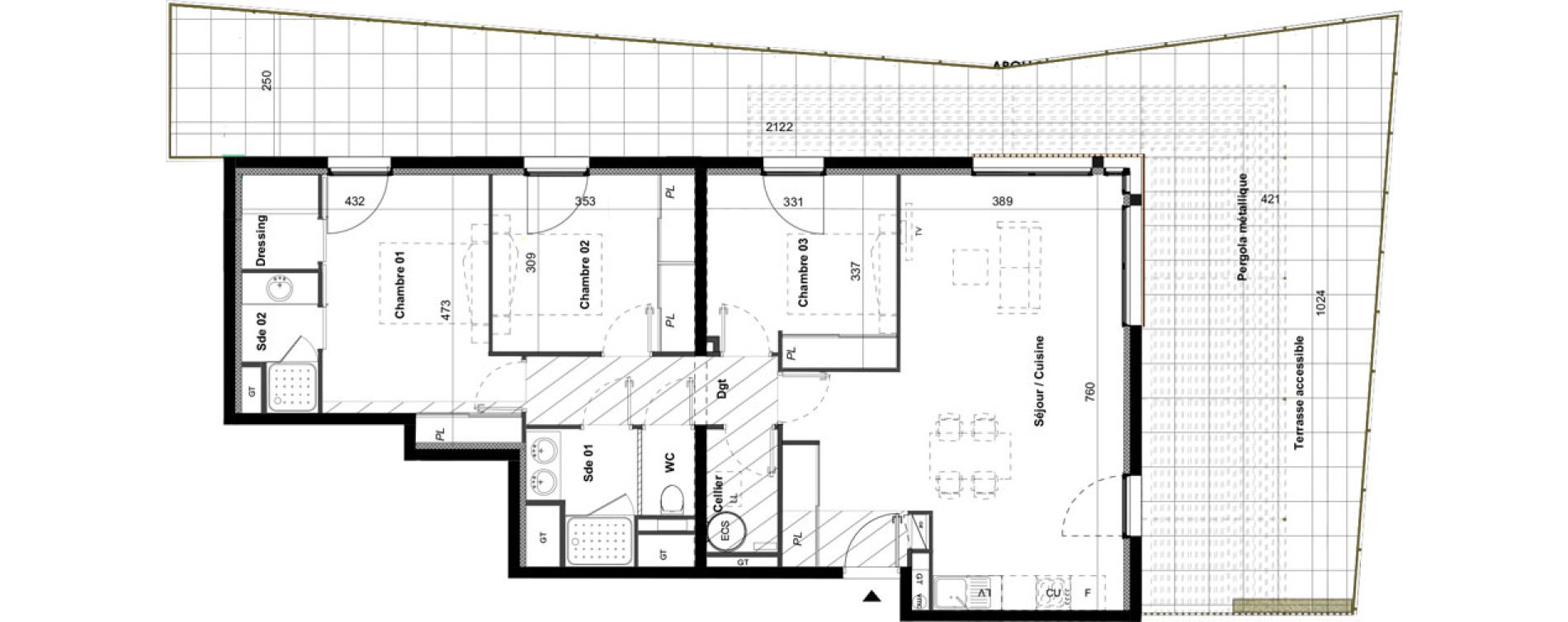 Appartement T4 de 89,30 m2 &agrave; C&eacute;ret Centre