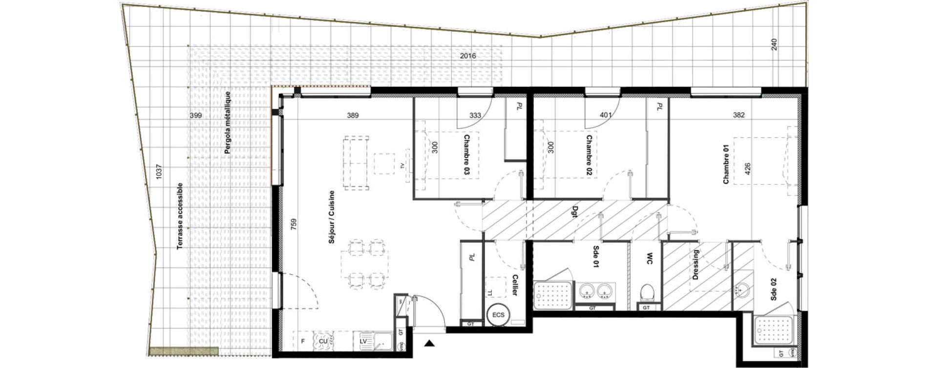 Appartement T4 de 100,70 m2 &agrave; C&eacute;ret Centre