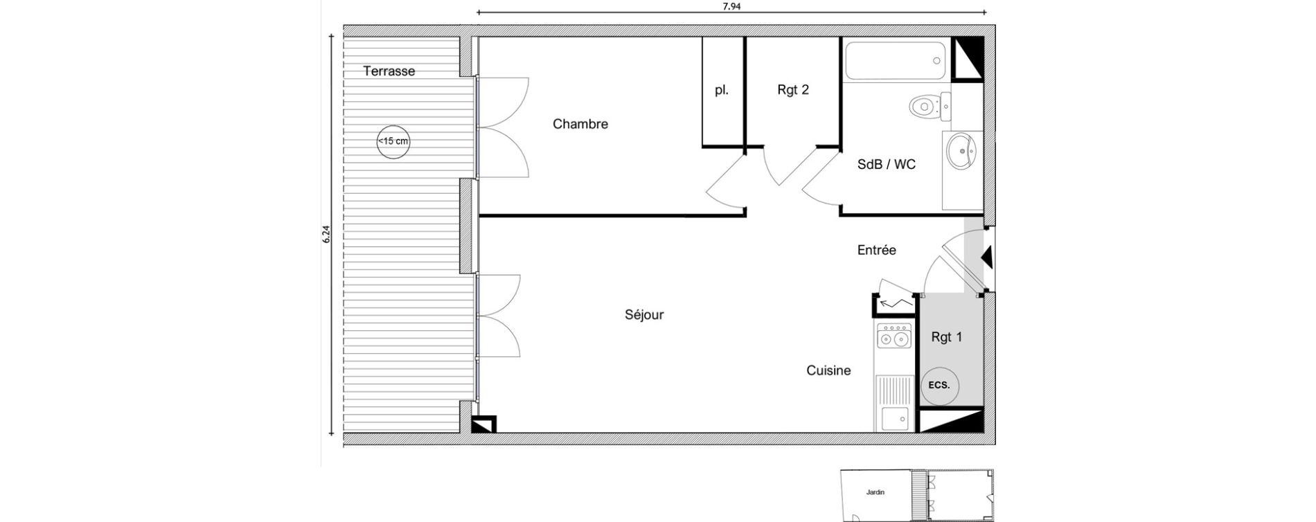 Appartement T2 de 47,13 m2 &agrave; Elne Centre