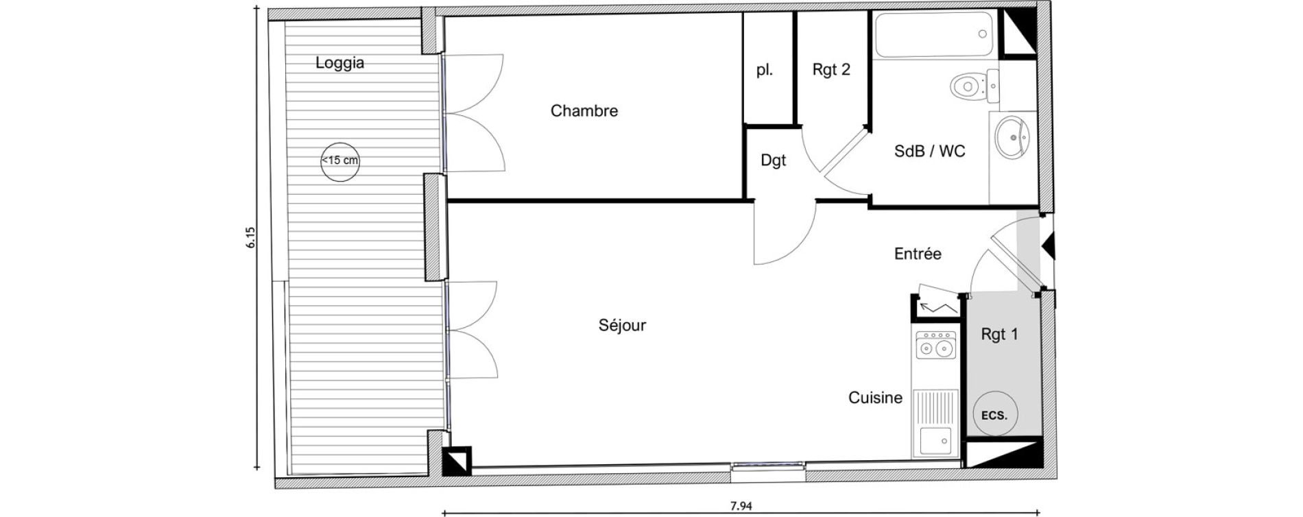 Appartement T2 de 45,88 m2 &agrave; Elne Centre