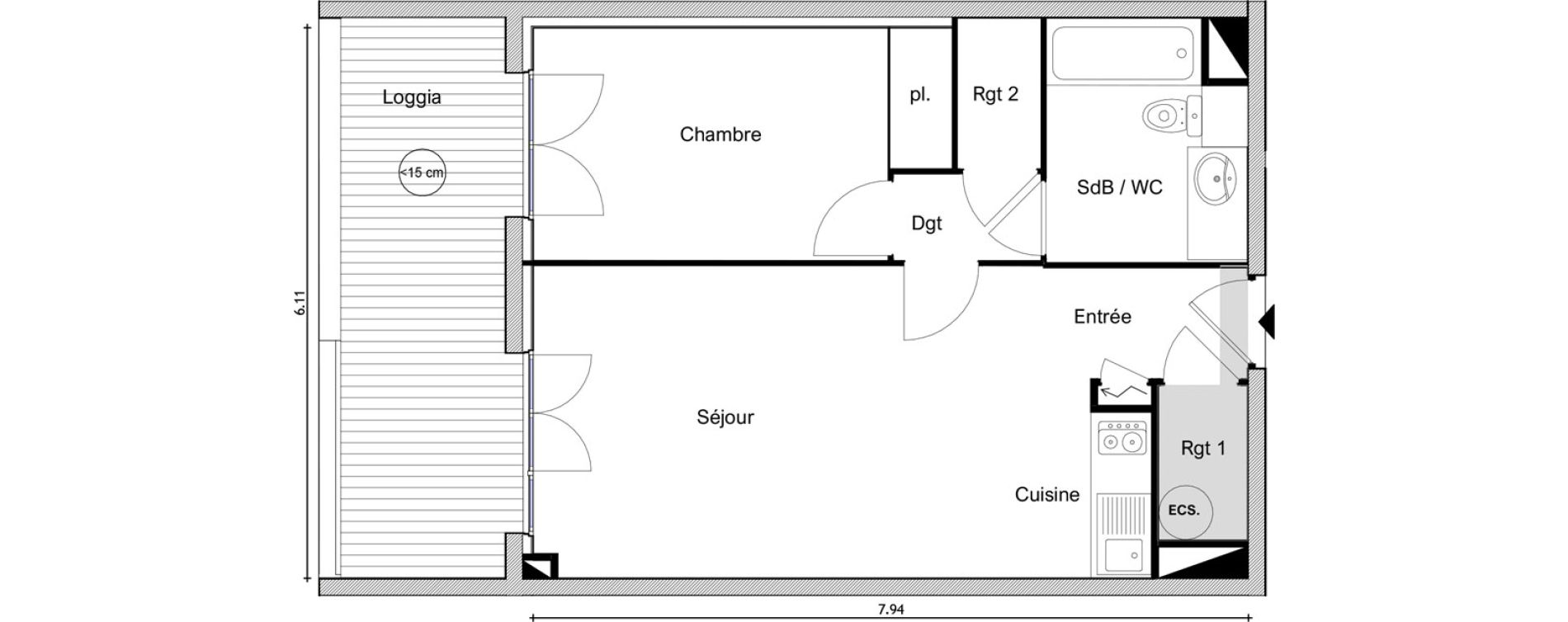 Appartement T2 de 46,71 m2 &agrave; Elne Centre