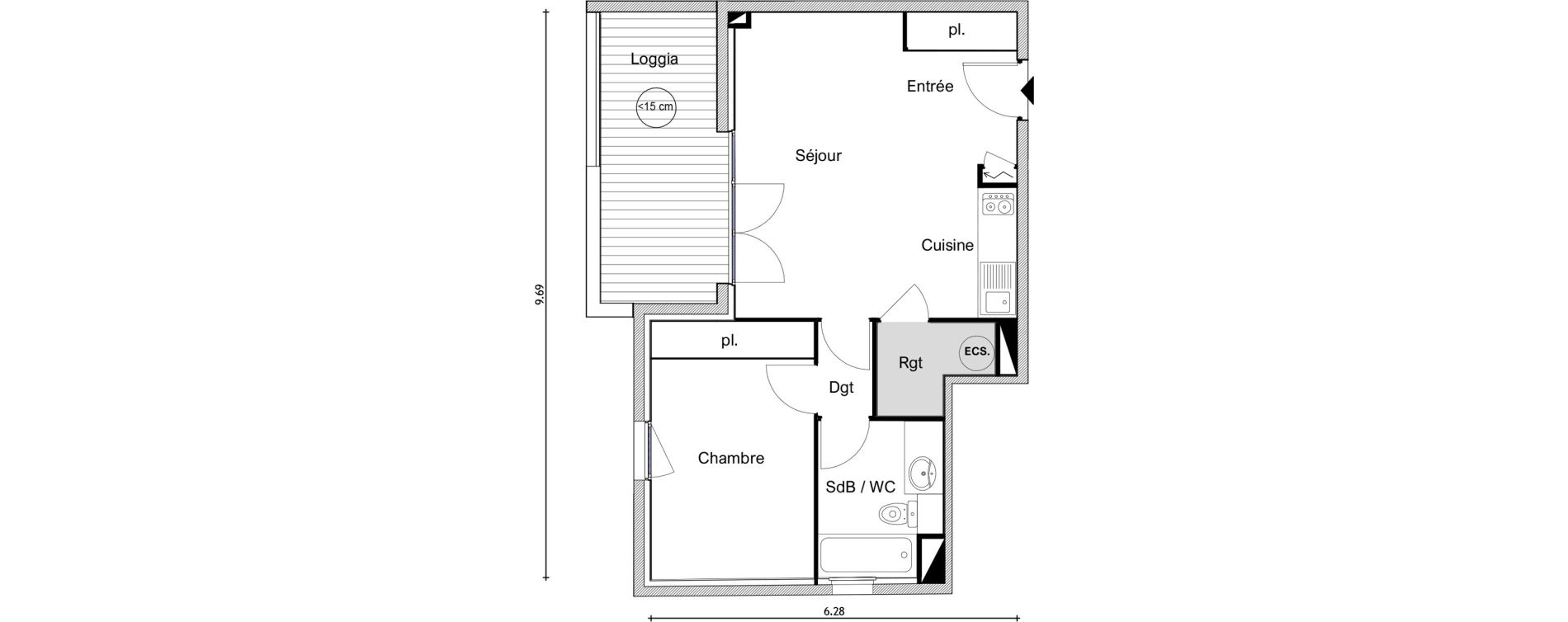 Appartement T2 de 46,78 m2 &agrave; Elne Centre