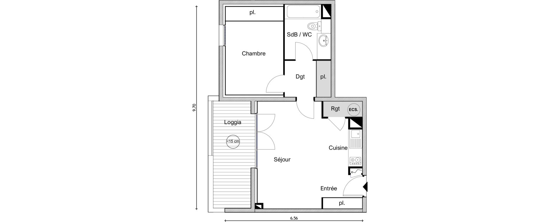 Appartement T2 de 46,02 m2 &agrave; Elne Centre