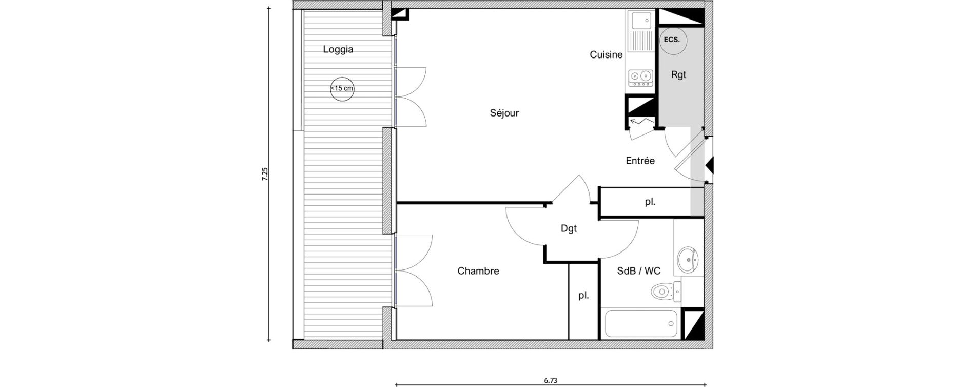 Appartement T2 de 46,24 m2 &agrave; Elne Centre