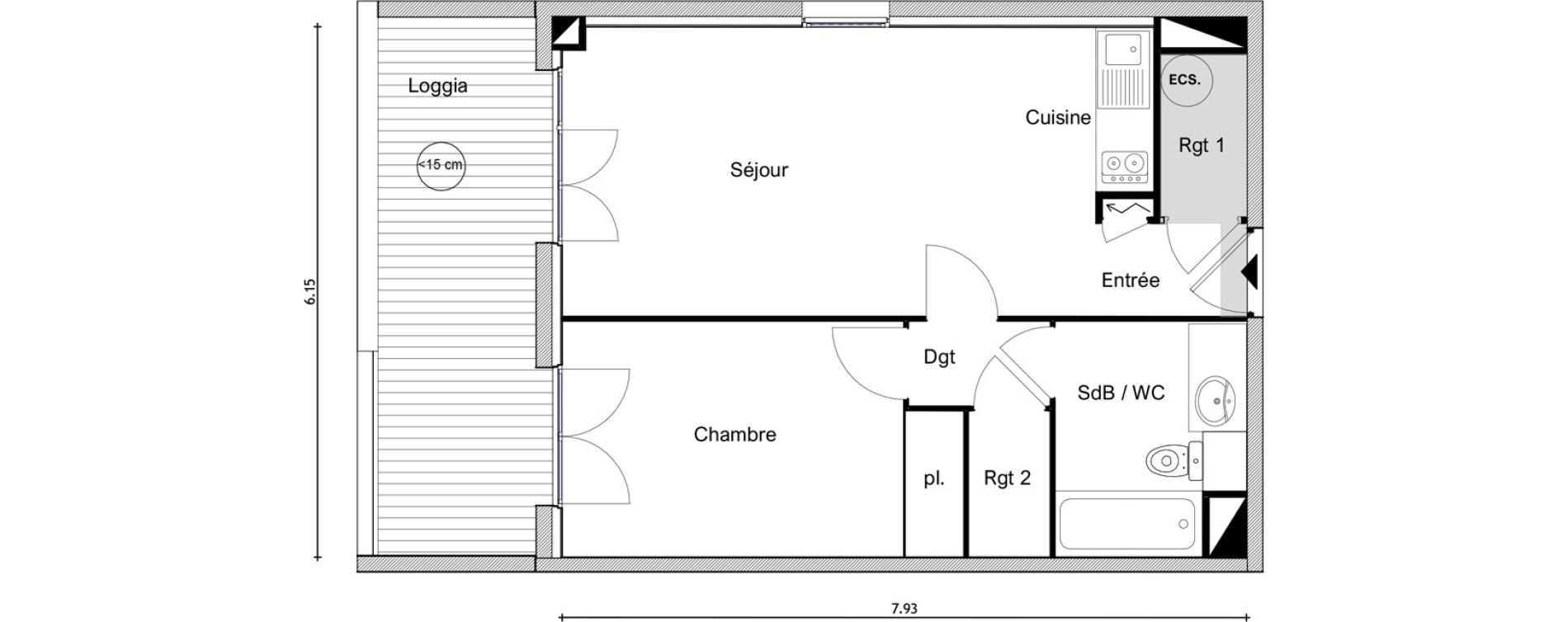 Appartement T2 de 46,55 m2 &agrave; Elne Centre