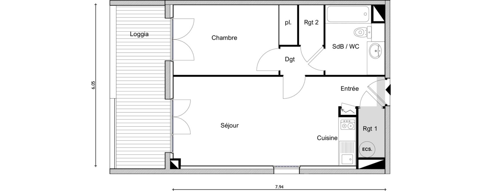 Appartement T2 de 45,98 m2 &agrave; Elne Centre