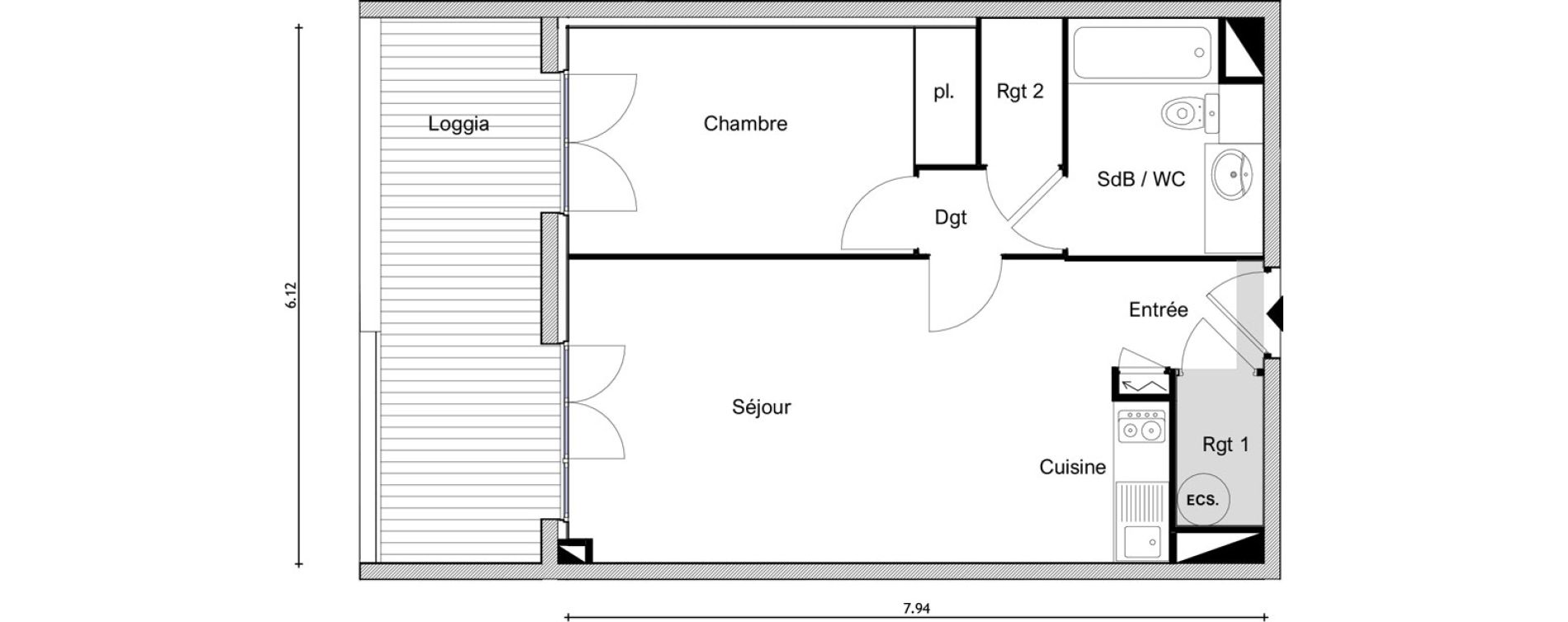 Appartement T2 de 46,72 m2 &agrave; Elne Centre