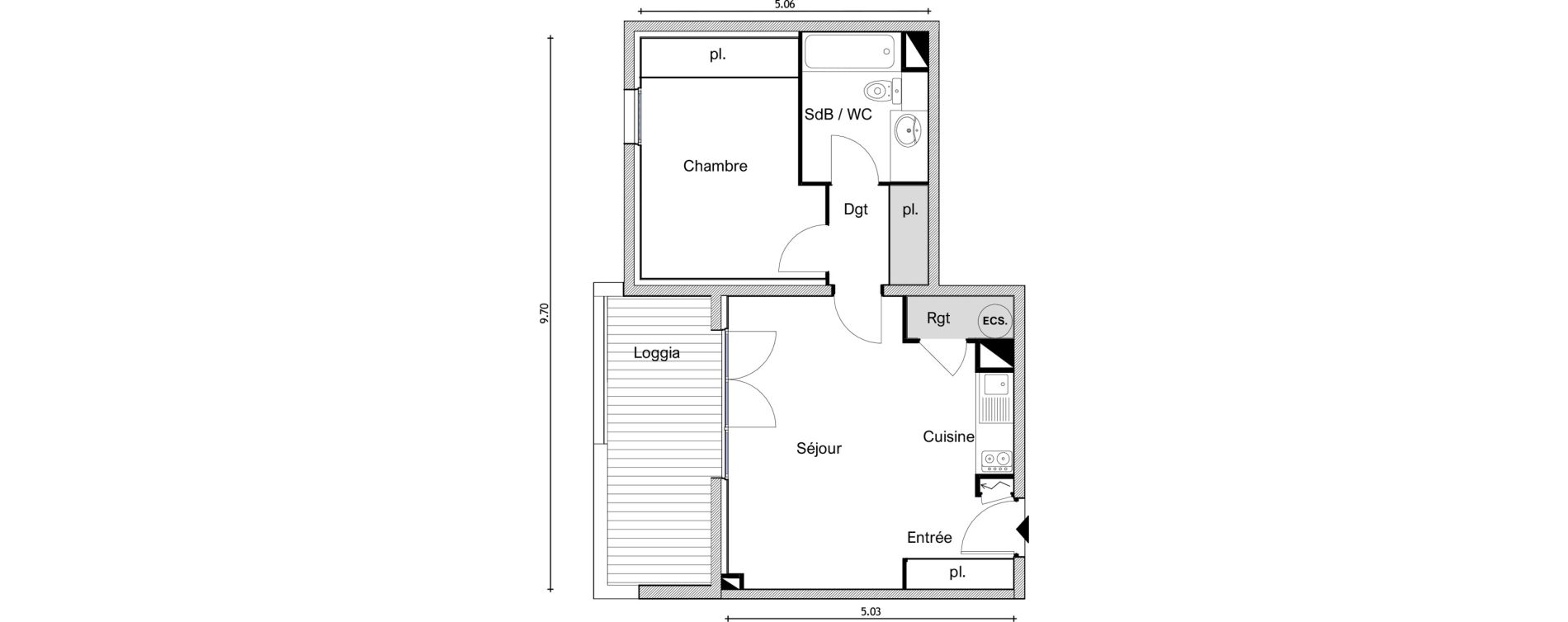 Appartement T2 de 46,27 m2 &agrave; Elne Centre