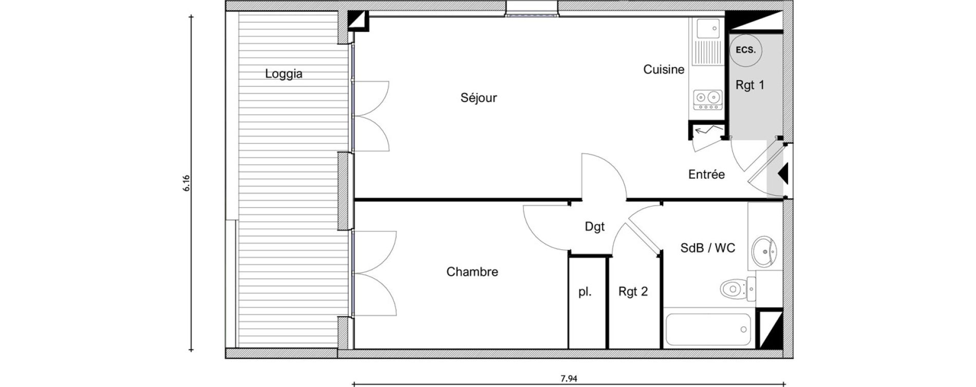 Appartement T2 de 46,52 m2 &agrave; Elne Centre