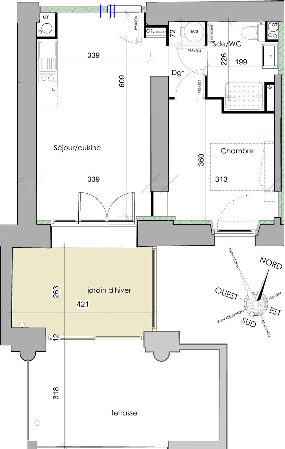 Plan Appartement T2 De 40 10 M² à Rénover Résidence « Les Balcons De