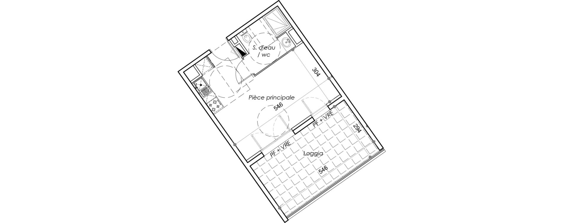 Appartement T1 de 26,69 m2 au Barcar&egrave;s Centre
