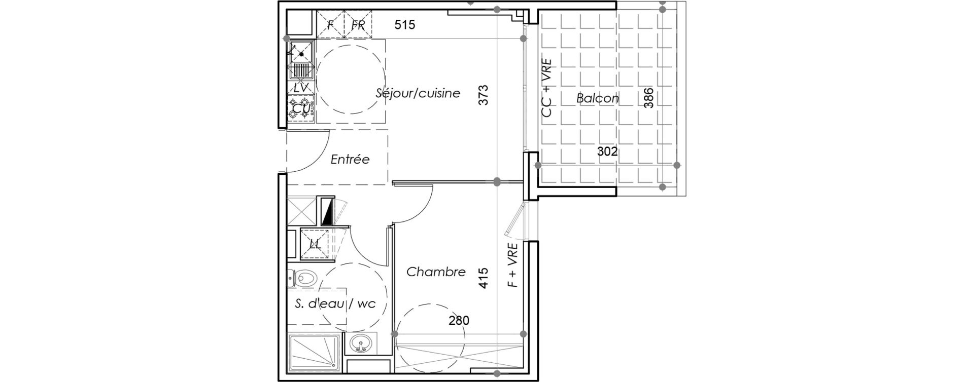 Appartement T2 de 38,95 m2 au Barcar&egrave;s Centre