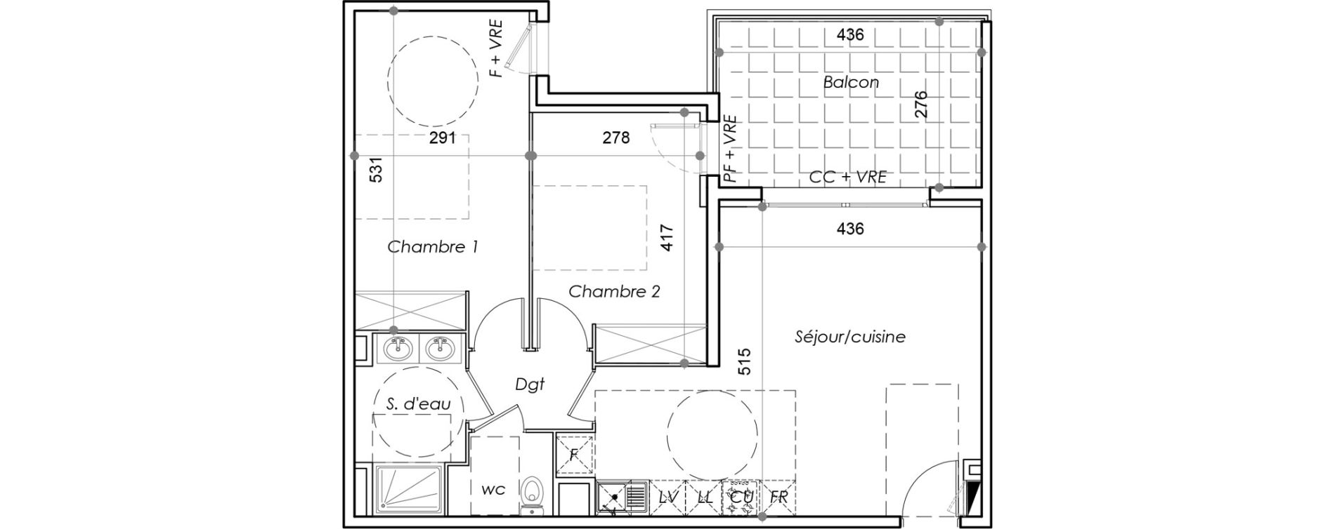 Appartement T3 de 64,96 m2 au Barcar&egrave;s Centre